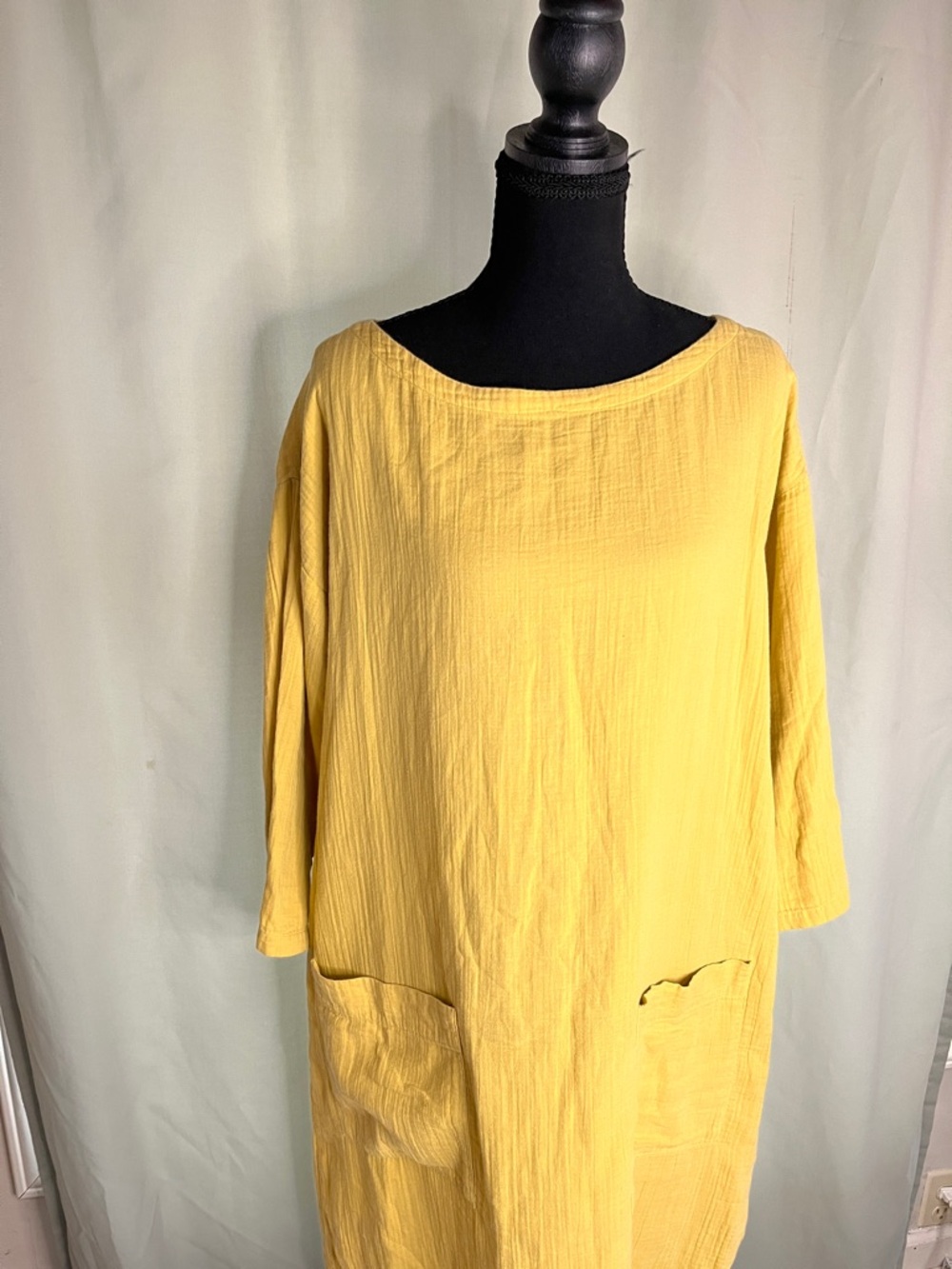 Eileen Fisher Chartreuse Green Yellow Organic Cotton Relaxed Midi Pocket Dress